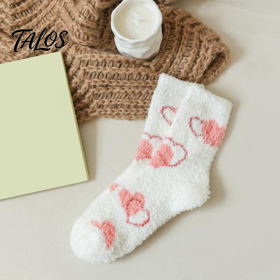 Warmth Retaining Sleep Socks Coral Fleece for Women, Soft Thermal Crew with Non-Binding Winter Gift Cold Feet Top, Fuzzy Cute Prints Autumn Velvet