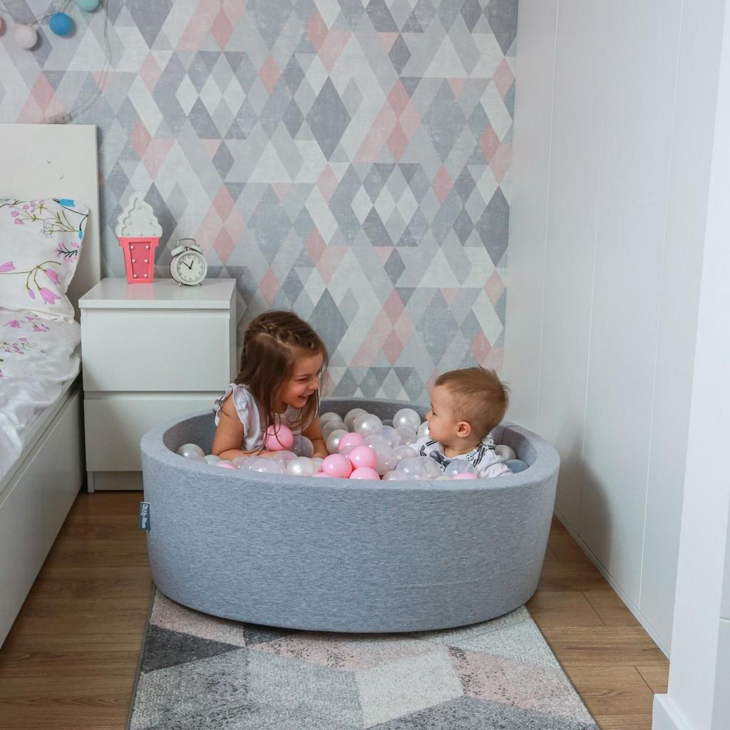 KiddyMoon 100 Balls 7cm/2.75in Soft Plastic Play Balls for Children Certified Made In Eu, Pearl/grey/transparent/light Pink