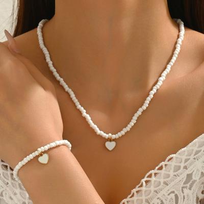 2Stk/Set Damen Halskette Armband Faux-Perlen Dekor Geometrisches Design Verstellbare Länge Roségoldene Halskette Armband Set