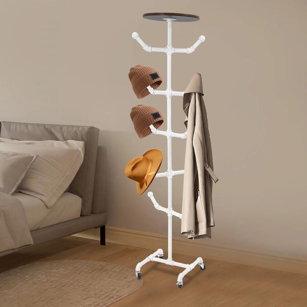 10-Hook Industrial Hat & Coat Stand - Free Standing Hat Rack - Multi-Purpose Storage Organizer for Entryway, Hallway & Bedroom