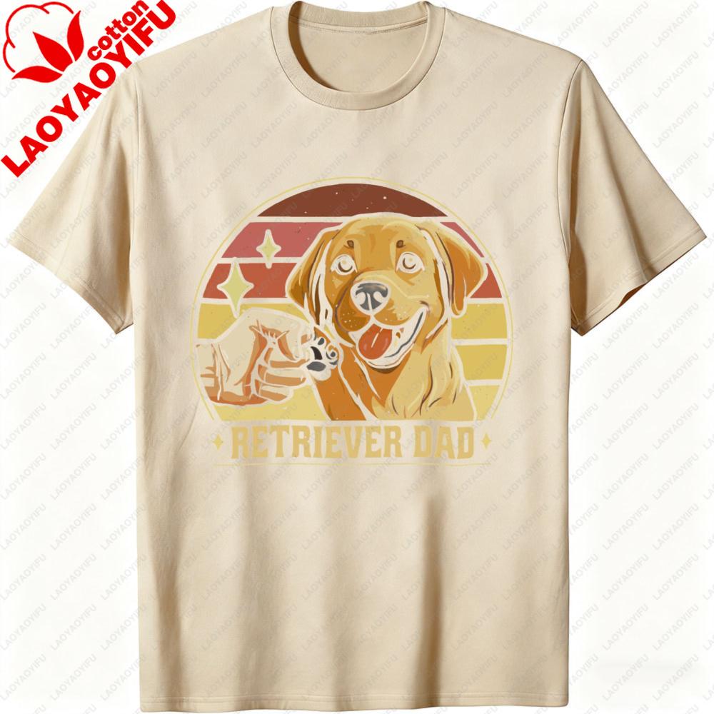 RETRIEVER DAD T Shirt Cute Golden Retriever Print Kawaii Puppy Print Tops Men Tees Oneck Casual Summer Streetwear Tops