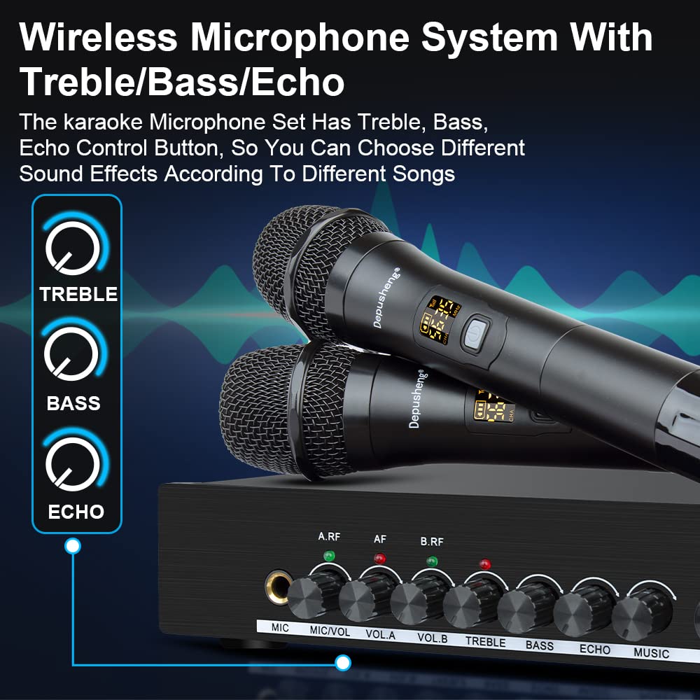 Depusheng D3 Professional Wireless Microphone Dual Portable UHF Wireless Receiver Suitable for KTV Family K-Song Stage Performance Bluetooth