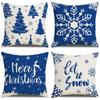 Blue and White Simple Printed Linen Pillow Cover Christmas Cushion Cushion Cover Christmas Home Decoration