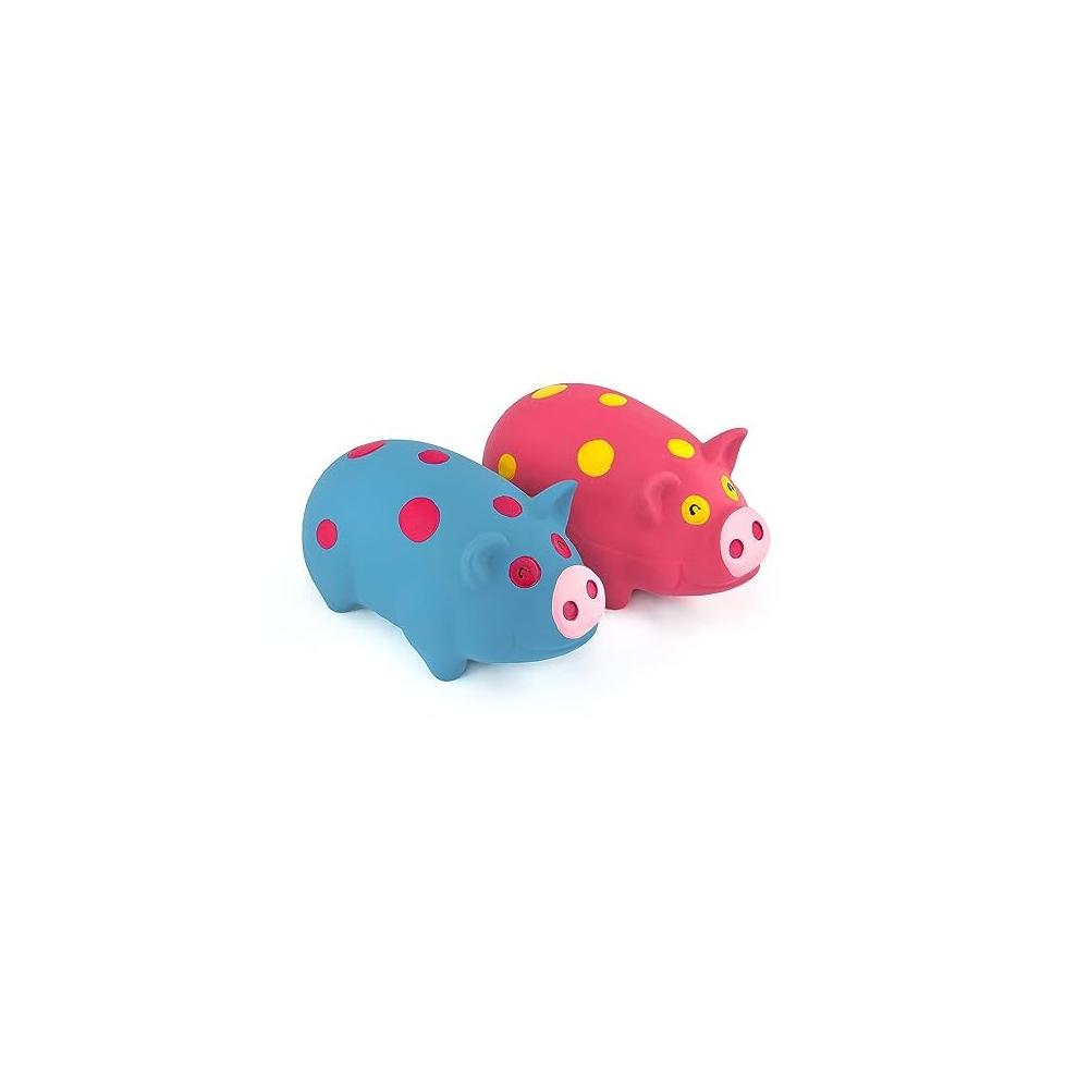2 Pack 6 Inch Grunting Latex Rubber Dog Toy Polka Dot Pig for Medium Dogs Squeeze Interactive Play Assorted Color