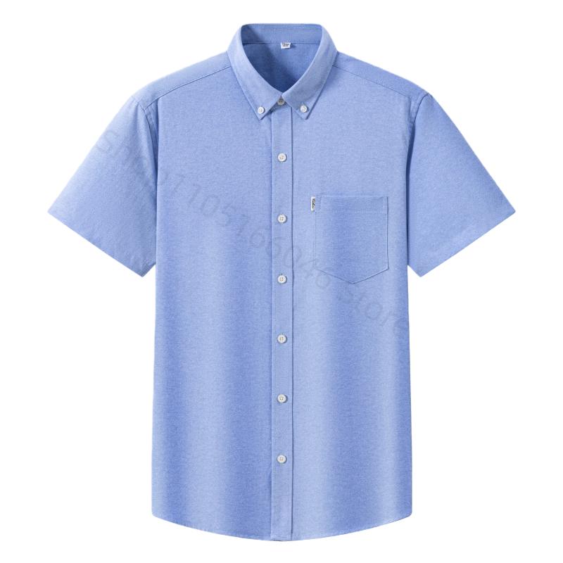 100% Cotton Oxford 3XL Men's Shirts Short Sleeve Regular Fit Formal Single Pocket Work Gray White Shirt