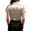 Damen Satin Schalkragen Bluse Kurzarm mit Kragen Lässig Elegant Täglich Büro Arbeitskleidung Basic Oberteil