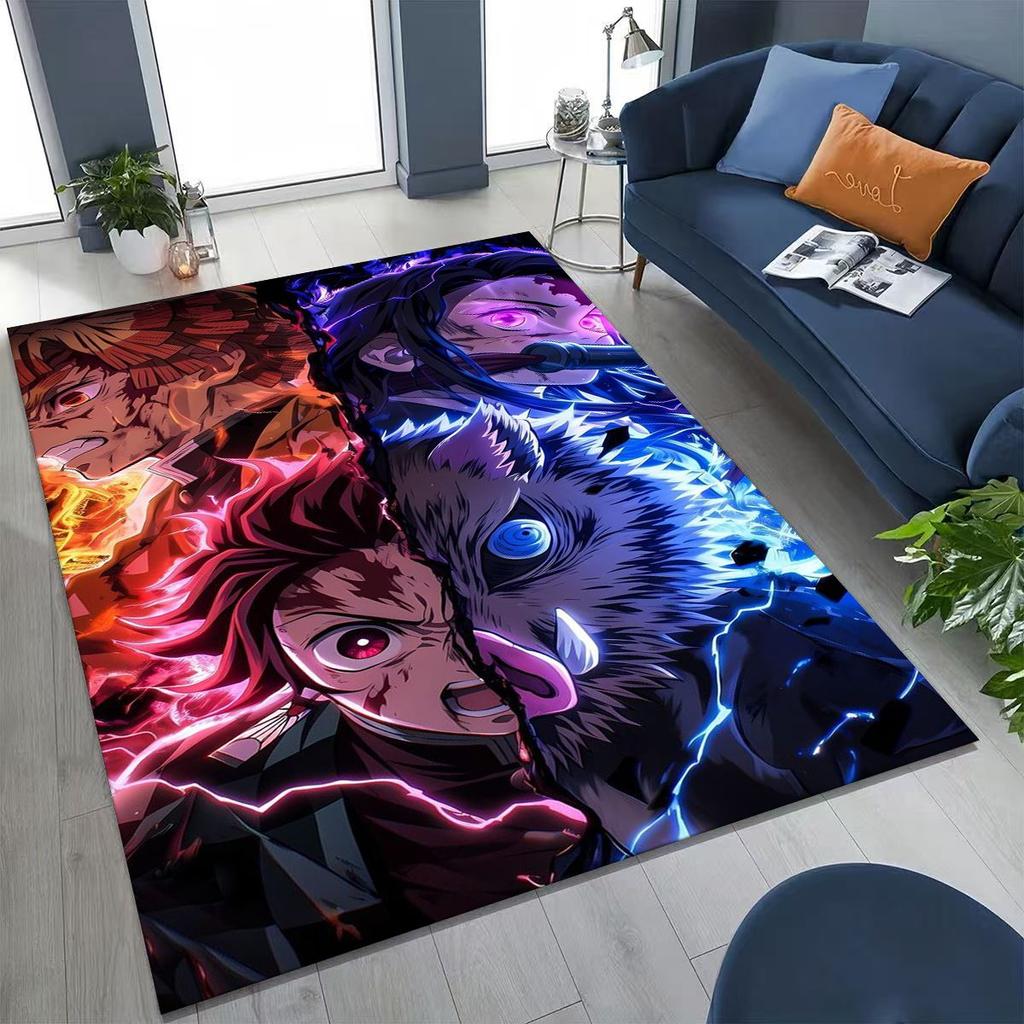 Anime Demon S-Slayer Kamado Nezuko Tanjirou Cartoon Rug for Bedroom Living Room Sofa Home Doormat Decor,Kids Non-slip Floor Mat