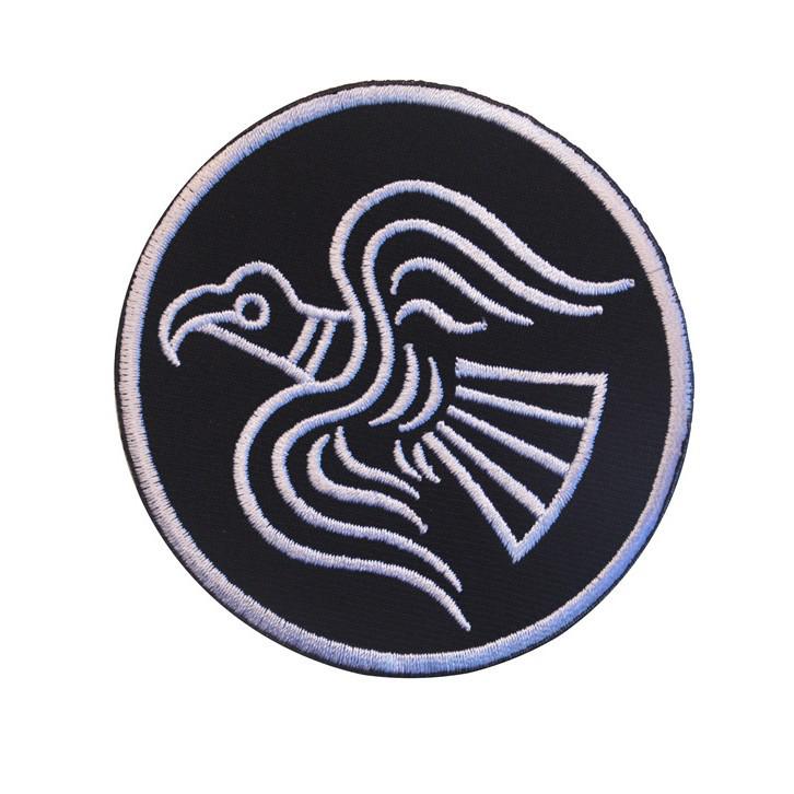 Nordic Viking Emblem Patch: Odin Knight Raven, Black/Red Rune Star.