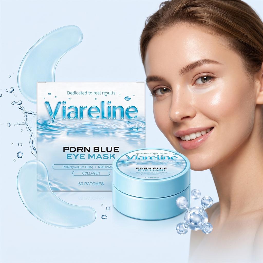 VIARELINE Blue Eye Mask Patches, Hyaluronic Acid Eye Treatment for Wrinkles, Fine Lines