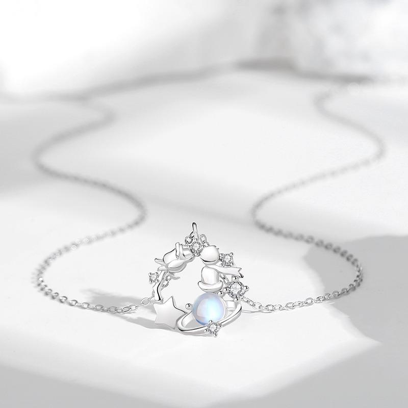 Little Prince And Rose Moonstone Planet Clavicle Necklace For Women Gift For Girlfriend