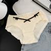 Women Sweet French Style Lace Solid Antibacterial Mid Waist Cotton Panties