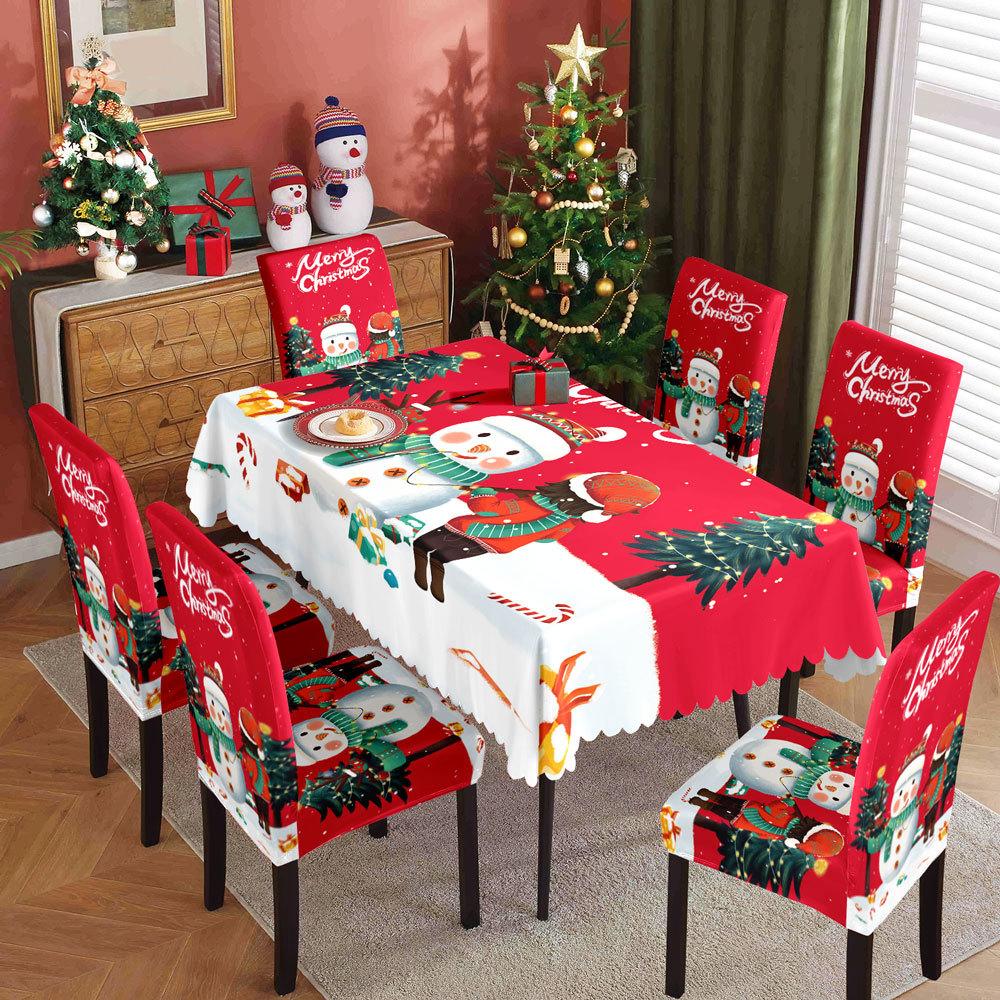 Christmas Waterproof Printed Tablecloth and Chair Covers Set Holiday Dining Decor for Home