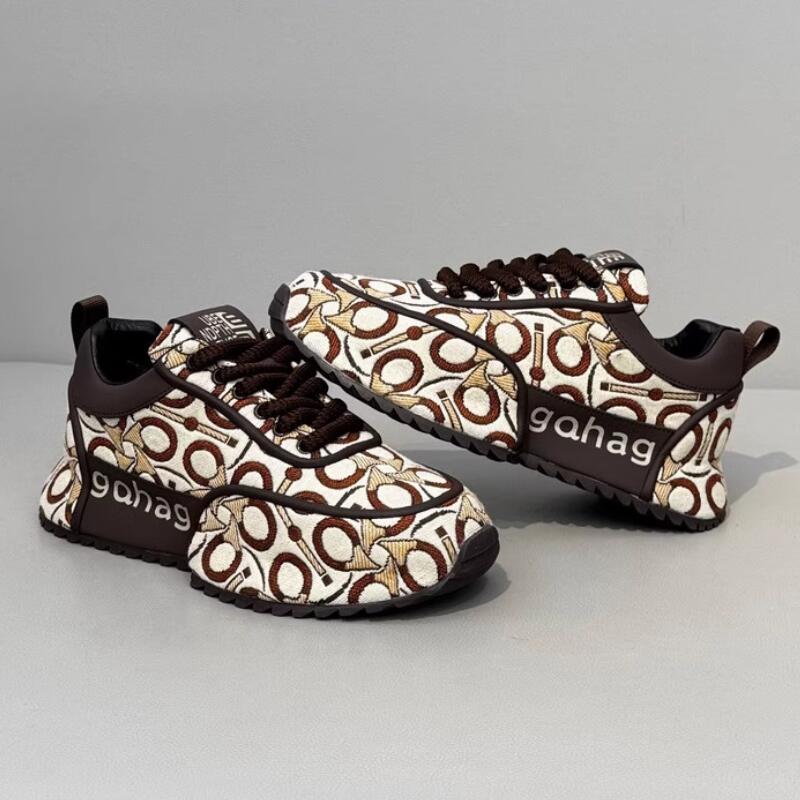 

Fashion Men s sports casual shoes for autumn winter thick-soled insole height-increasing rolled-soled fashionable trendy dad shoes A10 38 коричневый