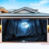 2D Full Moon Forest Banner, Dark Blue Night Woods with Fallen Tree