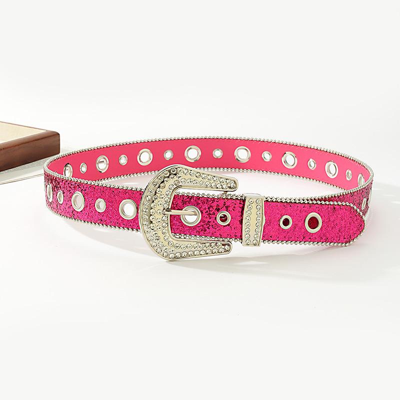 New Buckle Ring Diamond Buckle Black Fresh Sweet Belt Simple Fashionable Versatile Belt