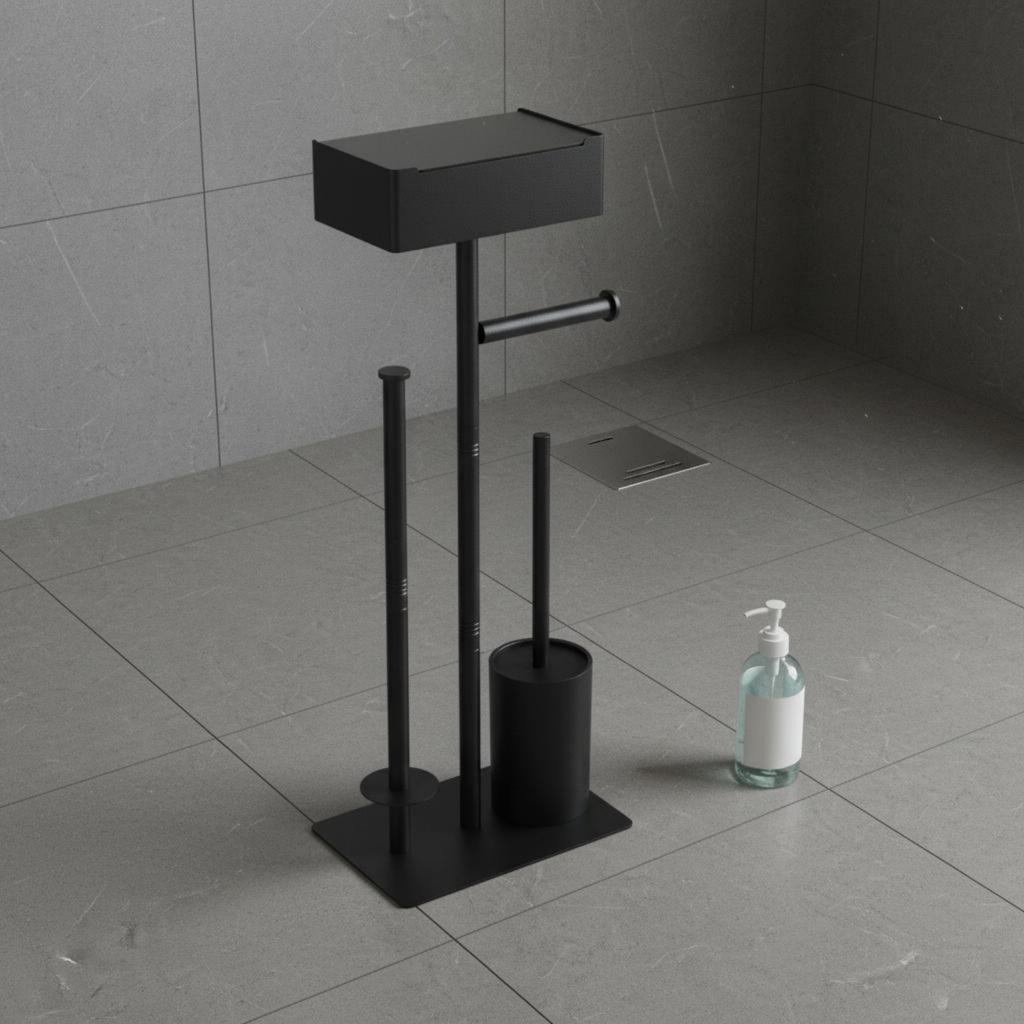 Toilet Paper Stand with Brush and Shelf Easy Assembly Bathroom Storage Rack with Toilet Brush Bathroom Tissue Storage Rack