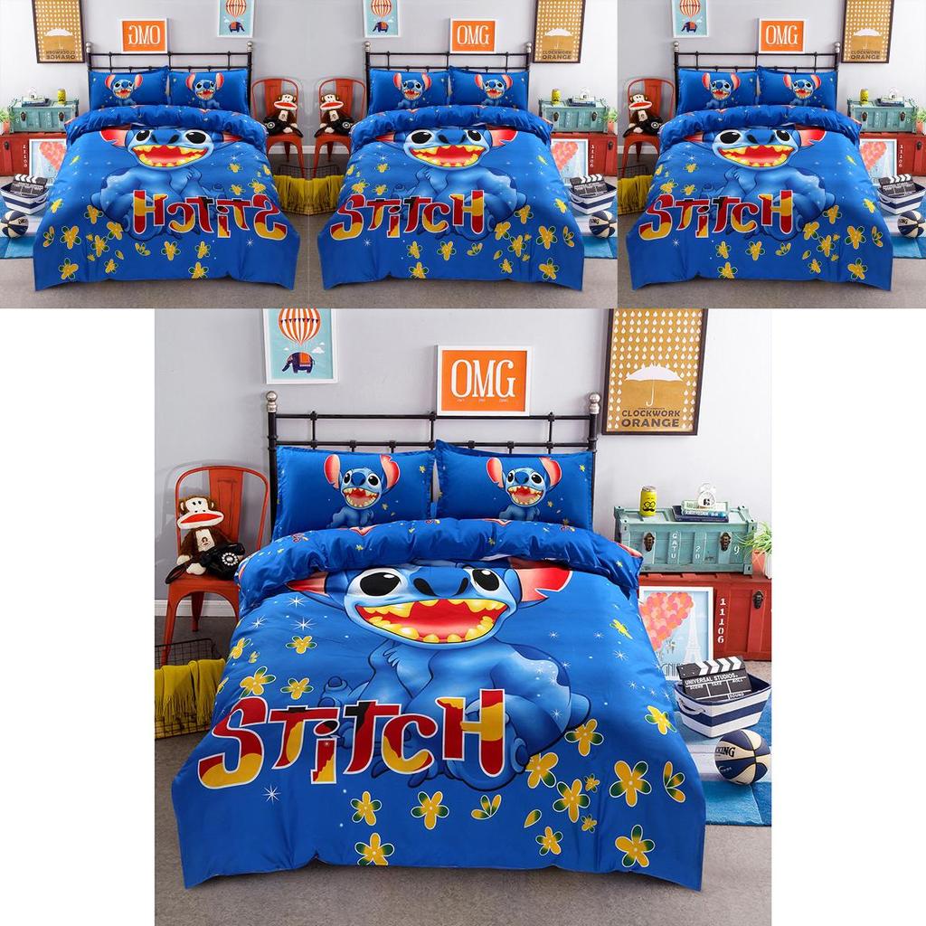 Premium Cartoon Stitch Bedding Set Cotton Blend Duvet Comforter Cover 4pcs For Cozy Warmth