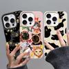 Moon Stars And Black Cats Design Case For Samsung Galaxy S25 FE S26 S24 S23 S22 Plus S21 S20 Note 20 Ultra Lichee Pattern Cover