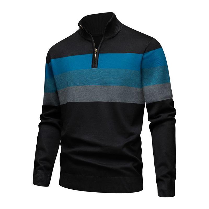 Autumn Winter Knitted Sweater Men Half Zipper Striped Pullovers Stand Collar Knit Casual Sweater Man