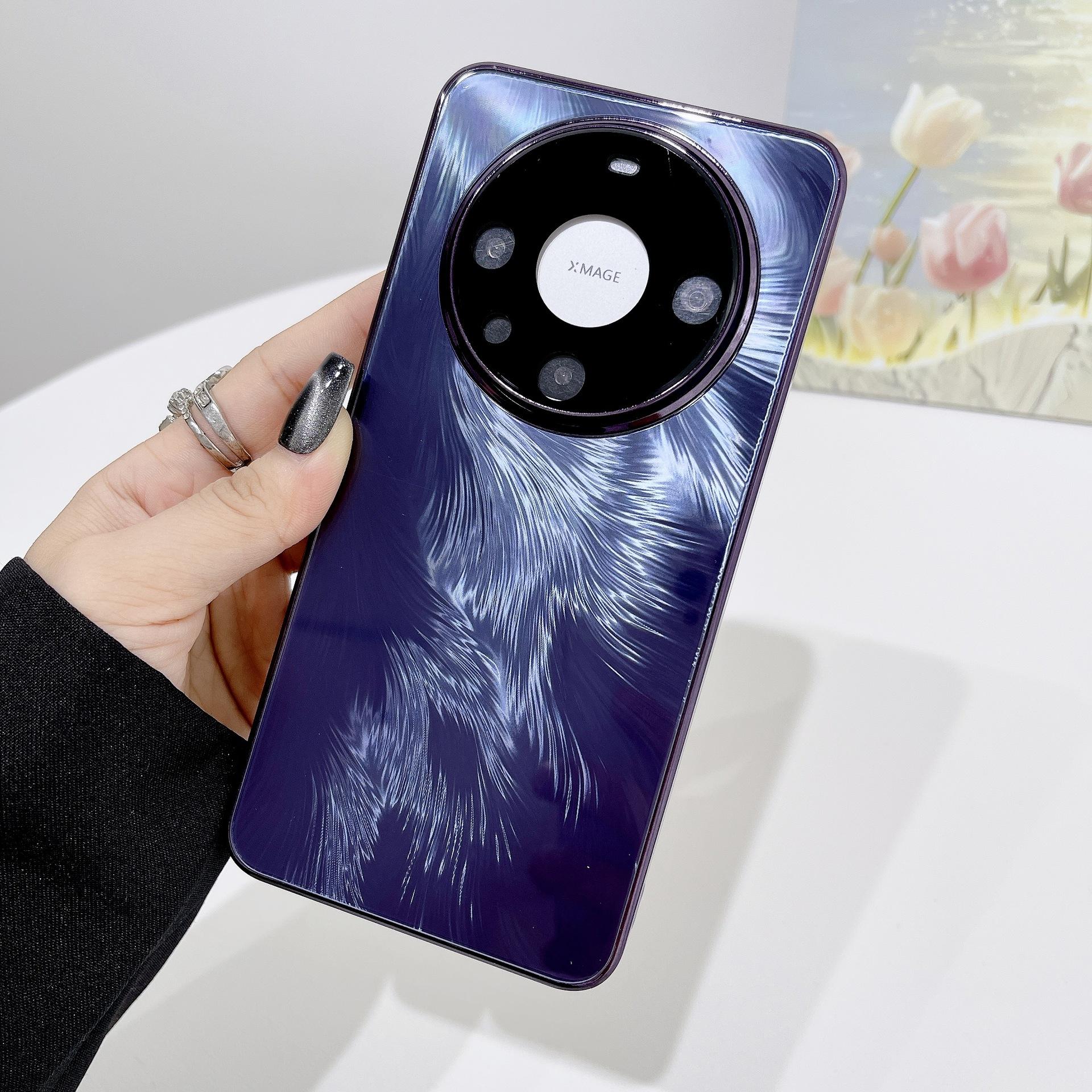 

Подходит для Huawei Mate60pro, зеркальный чехол для мобильного телефона Aurora feather, стекло Pura70 с гальваническим покрытием и защитой от падений M50 iPhone14promax