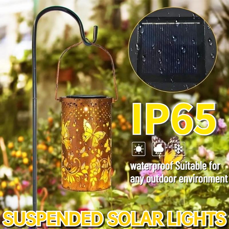Luce Solare da Giardino a Proiezione Impermeabile IP65 Ombra di Farfalla Luce Solare Lanterna Farfalla Metallica Decorazione da Giardino Esterna