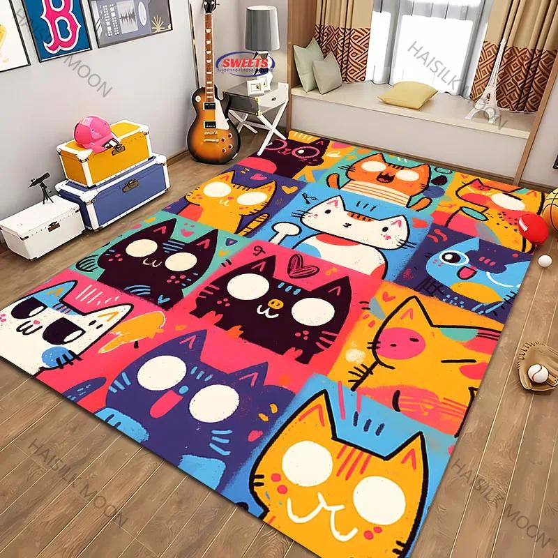 Personalize Cartoon Cat Collage Art Printed Carpet ! Anti-slip Sound Insulation, LivingRoom Bedroom Entrance Door Mat Sofa Rugs
