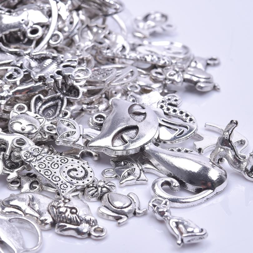 10/20/30/50/60/100pcs Antique Silver Color Animal Cat Charms For Jewelry Making Bulk Cartoon Pendant Handmade Keychain Materials