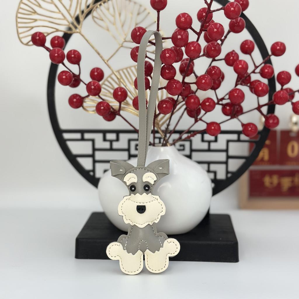 PU leather Schnauzer dog pendant cartoon bag keychain creative pet accessories fashion car pendant