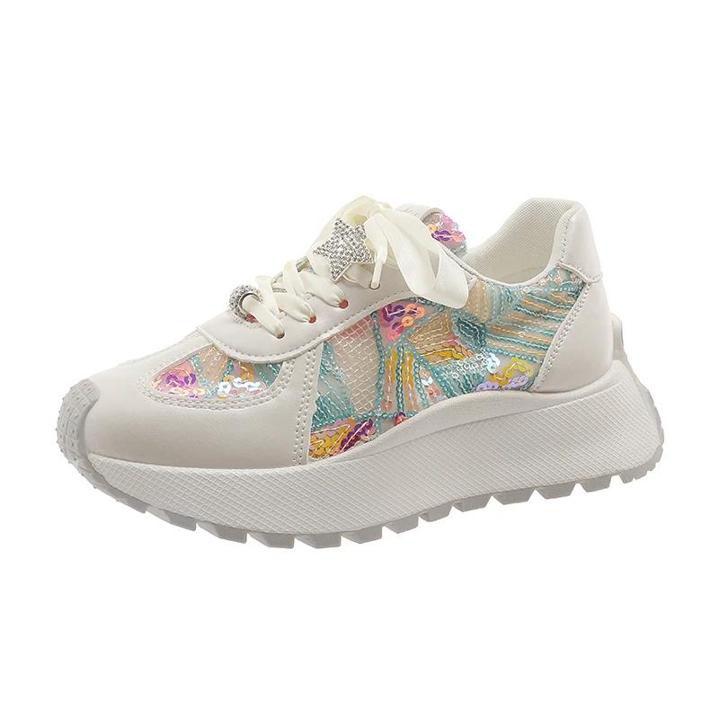 

Модные повседневные туфли на шнуровке с круглым носком для женщин 2024 года, модные женские кроссовки, весенние дышащие уличные женские туфли из вулканизированной кожи 35 бежевый