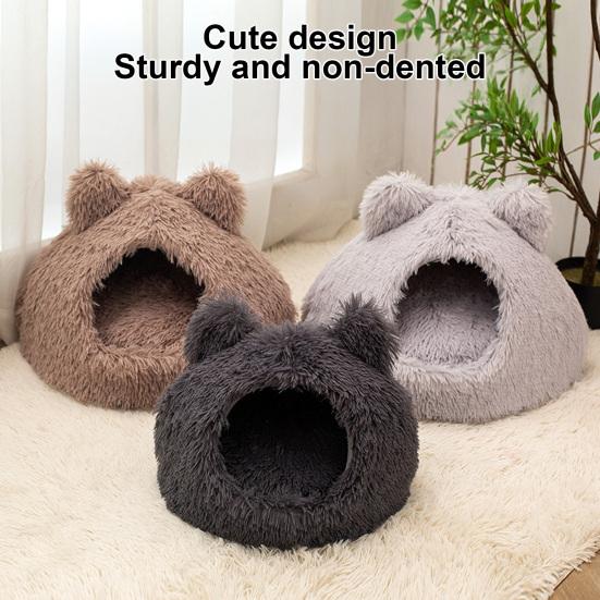 Cozy Burrow Bed for Small Dogs Plush Cat Cave Bed, Warm Enclosed Hideaway, Fluffy Snuggle Sack Pets Tent Indoor Cats Removable Inner Pad Pet House