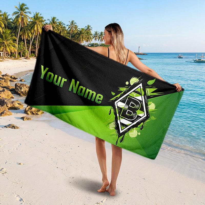 Borussia Mönchengladbach Benutzerdefiniertes Strandtuch, Personalisierter Name Textdruck, Fußballlogo Weiches Schnelltrocknendes Handtuch Urlaubsgeschenk