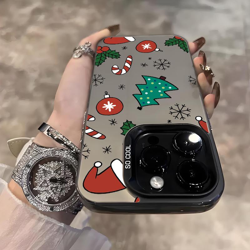 For iPhone 17 16 15 14 13 12 11 Pro Max 17 Air 16E X XS XR Case Merry Christmas Cartoon Christmas Tree Electroplate Silver Cover