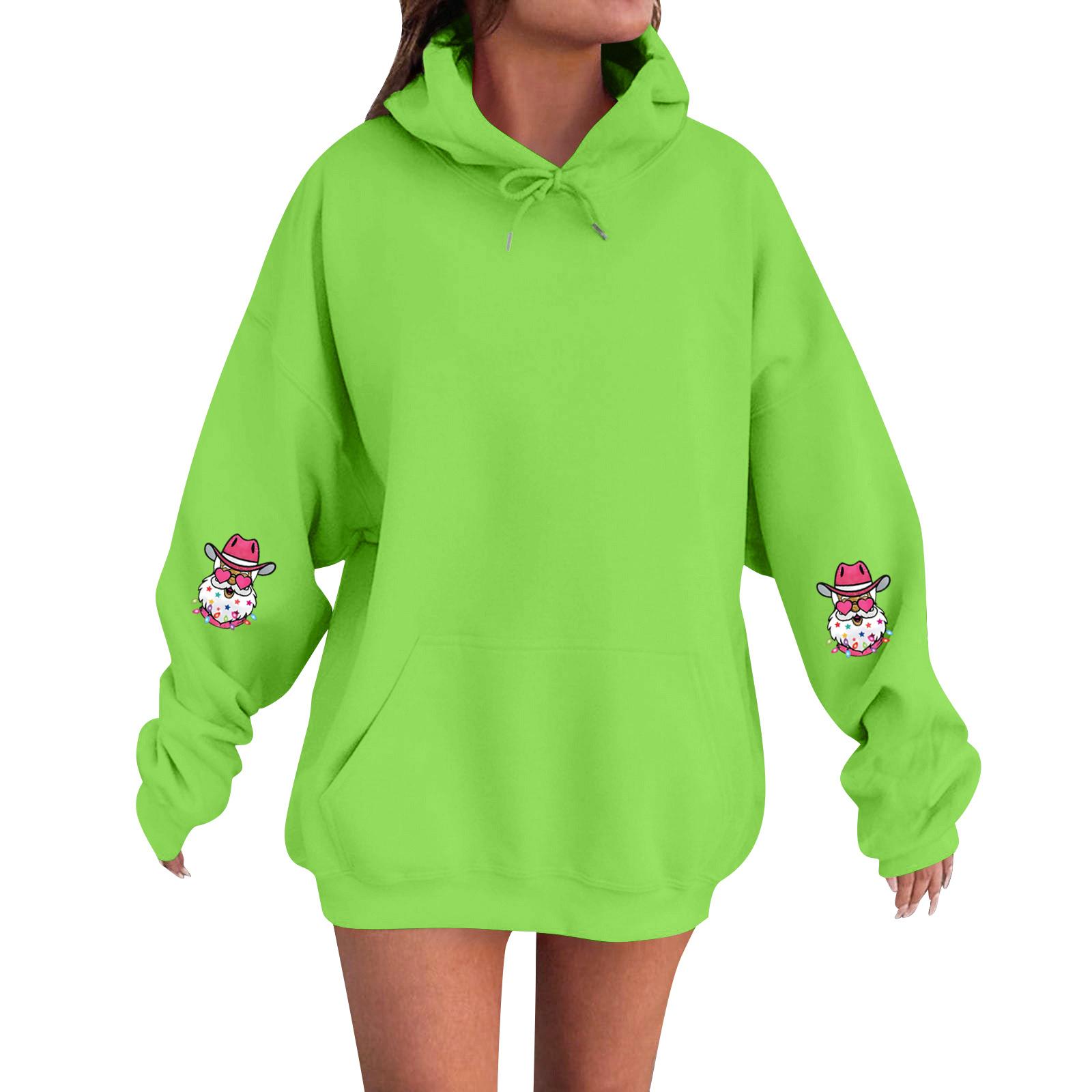 

Женский модный, расслабленный и удобный свитер с круглым вырезом и капюшоном, с длинными рукавами и рождественским принтом, теплый свитер XXXL