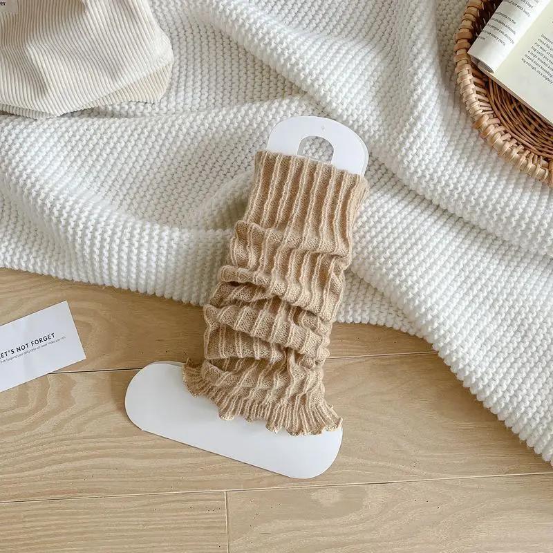Leg Warmers Women Autumn and Winter Knitted Foot Cover Black White Long Socks JK Japanese Fashion Lolita Sweet Girls Leg Warmers