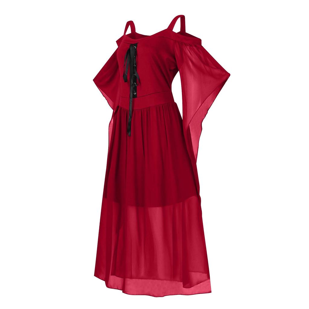 Women Plus Size Cold Shoulder Butterfly Sleeve Halloween Gothic Dress