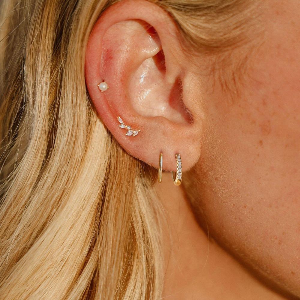 4pcs Set Charm Stainless Steel Ear of Wheat Inlay Zircon Imitation Pearl Tassel Hoop Earrings Ear Bone Nail for Women Jewelry