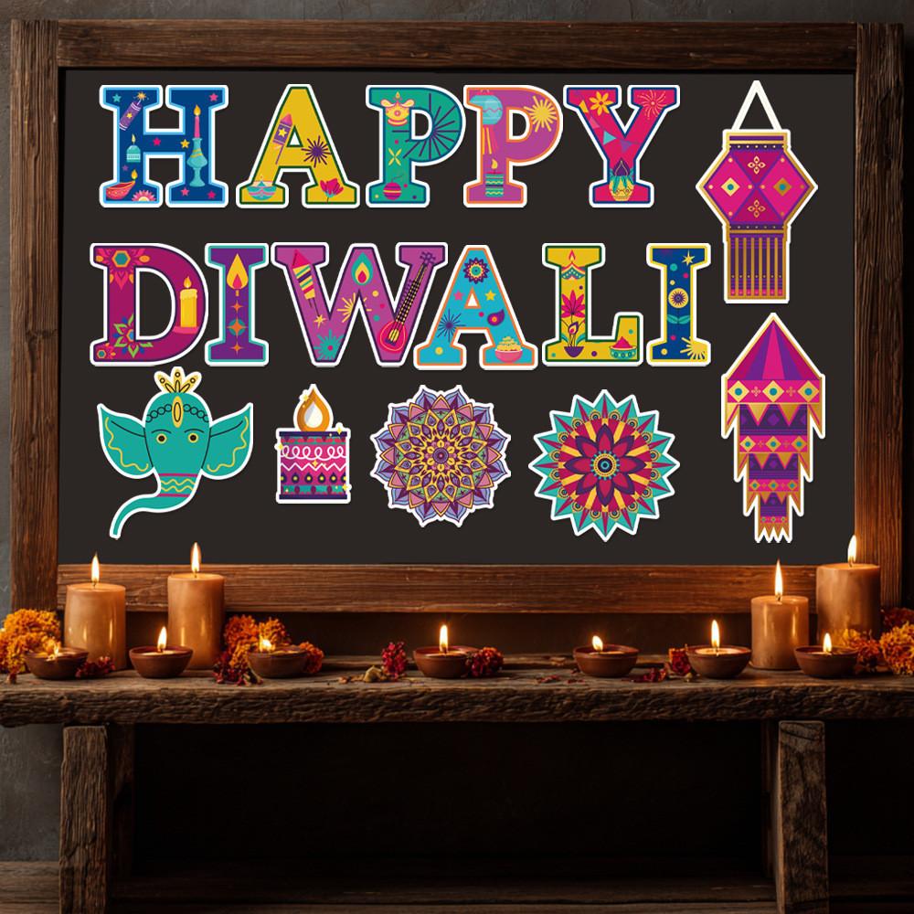 Themed Diwali Party Card Stickers Festival Scene Arrangement Props Decoration