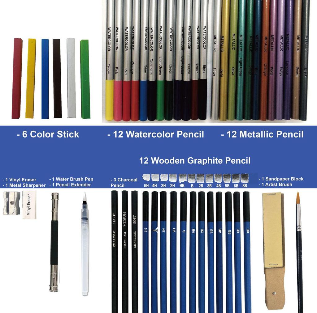 51-Piece Sketch & Color Pencil Set for Beginners - Art Supplies