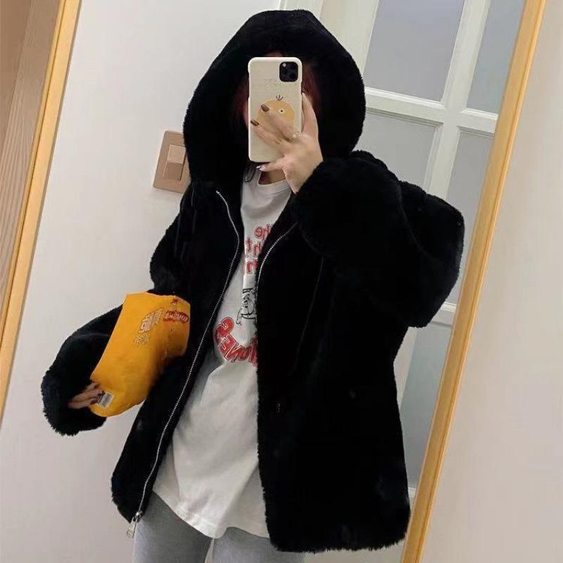 Fashion imitation fur jacket women's tide autumn and winter new imitation Rex rabbit hair loose stand-up collar women's clothing
