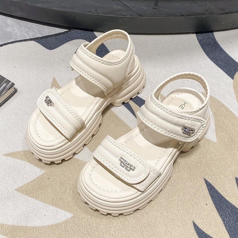 Thick Bottom Sandals Female Models Summer Outside Wear Thick Heel Velcro Students Casual Sports Sandals Slippers