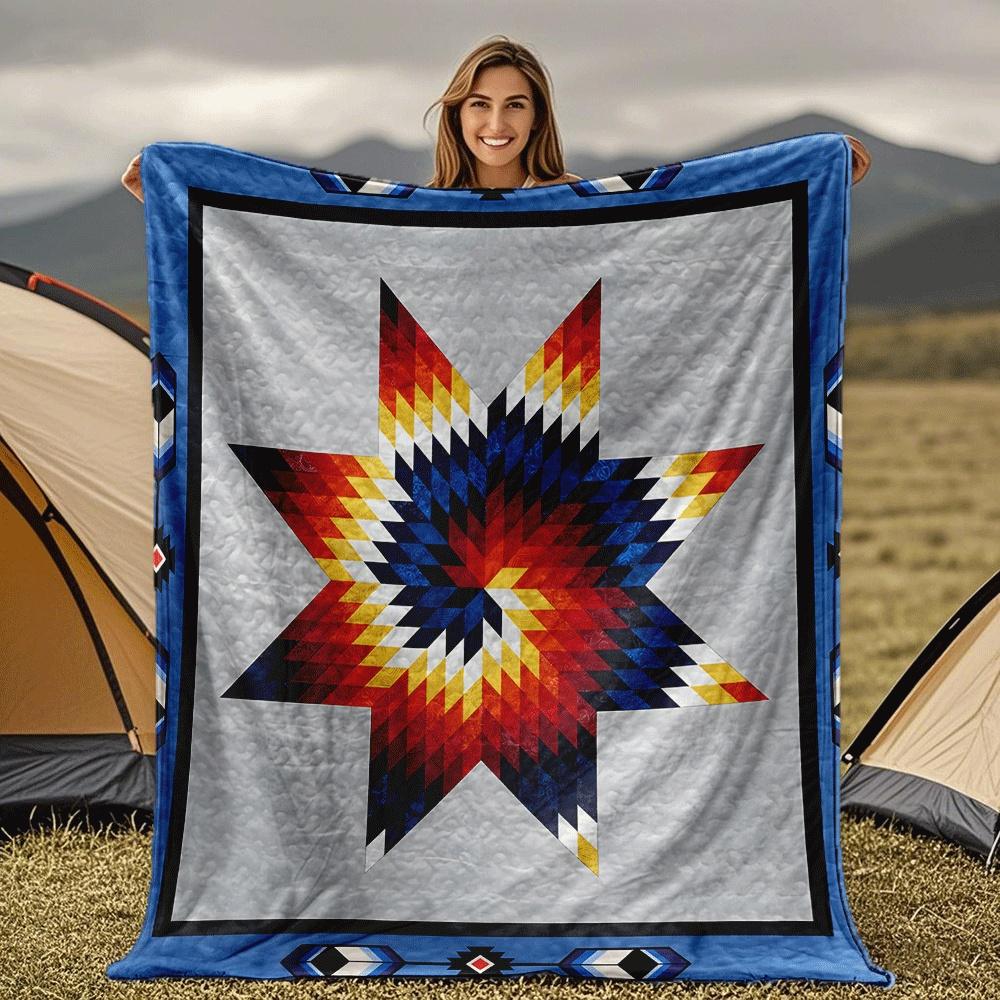 1pc Native American Star Flannel Blanket, 2D Tribal Geometric Print Throw, All Season Soft Fleece Blanket for Bedroom, Living Ro 75x90cm