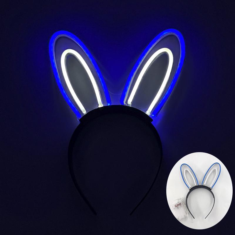 New Acrylic Neon Light Rabbit Ear Headband LED Glowing Bunny Hairband For Girl Bar Birthday Party Supplies Head Accessories