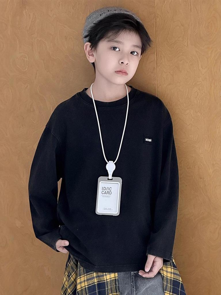 Children's Autumn 2025 Korean-Style Long-Sleeve Letter Pullover for Boys & Girls