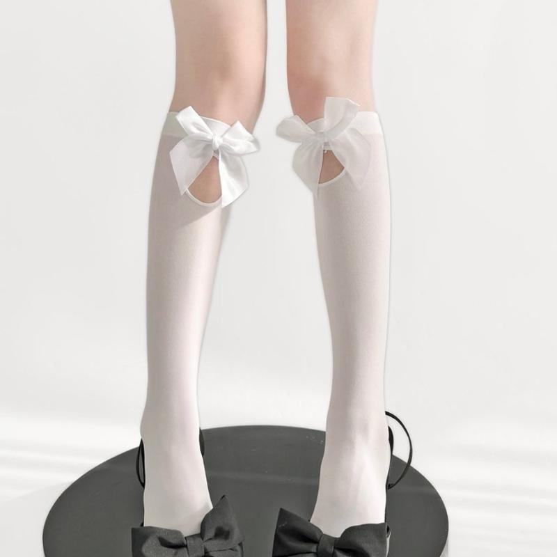 Trendy Harajuku Style Knees High Socks for Girls Casual Calf Long Socks With Bows Accents For Cute Outfit Coordination