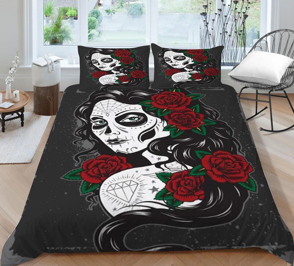 Bettbezug-Sets, Bettwäsche-Set, 3D-Schädeldruck, für Kinder, Schule, Erwachsene, Bett, Polyester, Kissenbezug, atmungsaktiv, warm, Heimtextilien