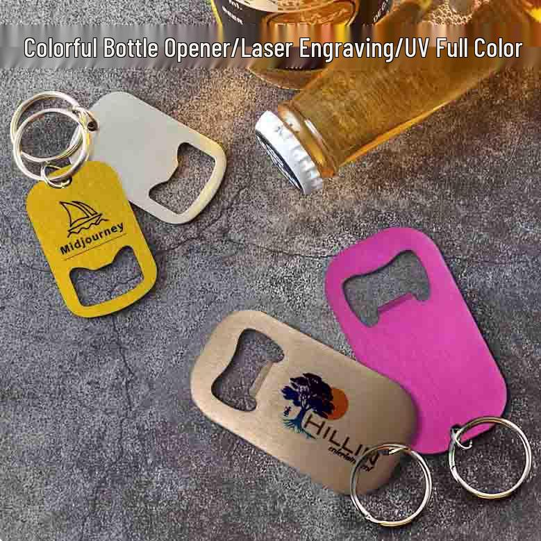 Stylový nerezový otvírák na klíče s laserem gravírovaným LOGEM na pivo a sodu