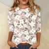 Women's Fashion Casual Three-quarter Sleeve Vintage Floral Print Round Neck Top