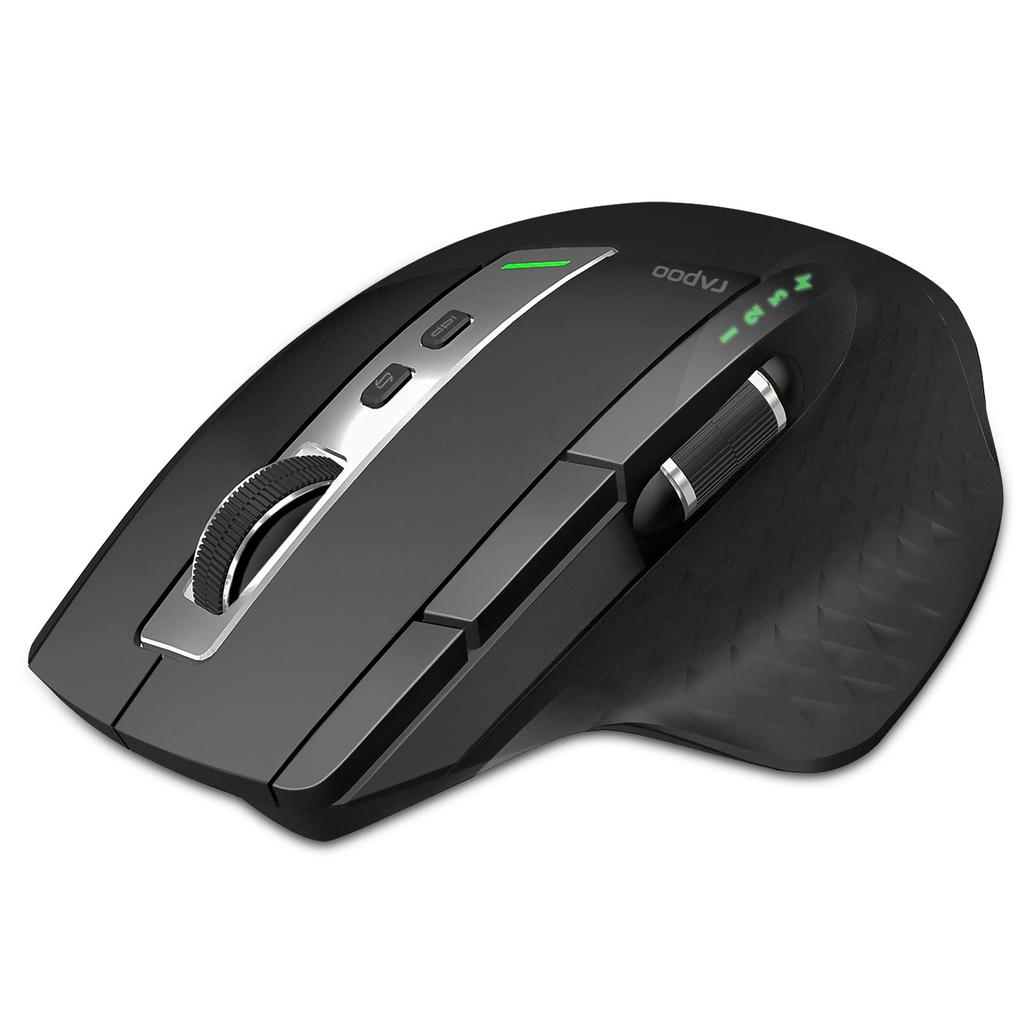 RAPOO MT750 Wireless Bluetooth DPI Supports Up to 4 Ergonomic 6 Programmable Optical Mouse with Side Compatible with and Black Mouse, 5.0/2.4GHz,