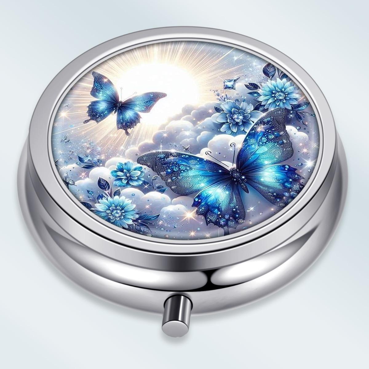 

Portable Pill Box with 3 Compartments, Mini Metal Medicine Organizer Case, Cute Printed Pill Container for Vitamins, Pills, Jewelry, Travel, Daily Use
