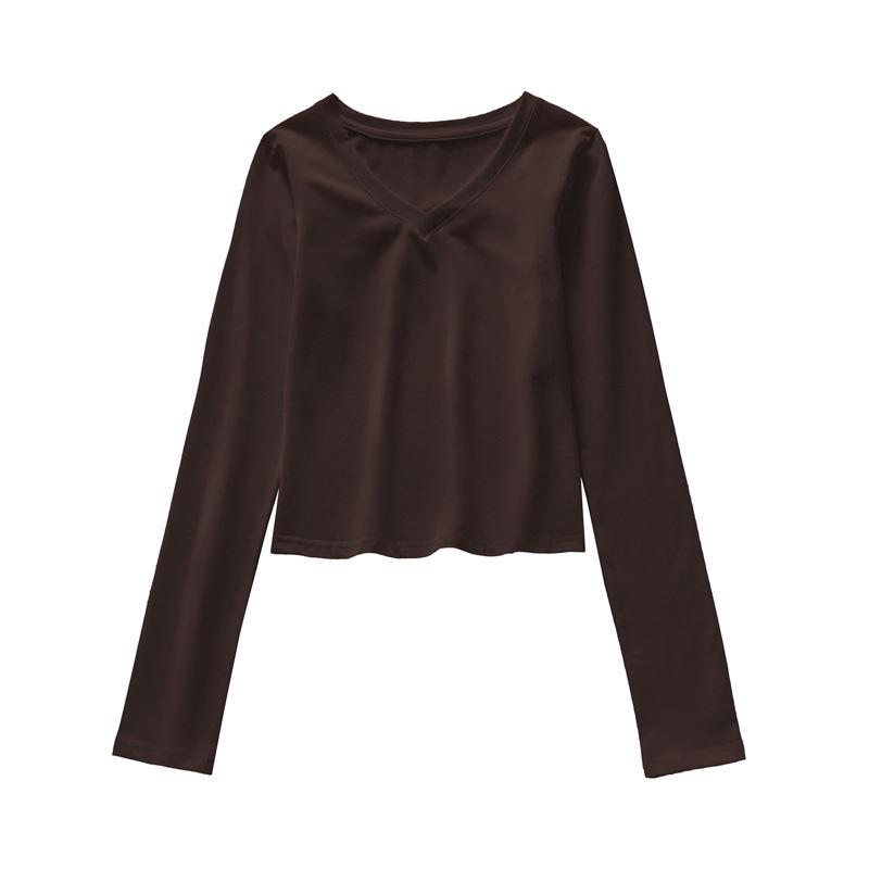 The New V-neck Long-sleeved T-shirt for Women In Autumn and Winter Is Designed As A Base Layer with A Slimming and Form-fitting Look